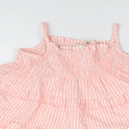 F&F Girls Pink Striped Polyester Fit & Flare Size 12-18 Months Square Neck Pullover