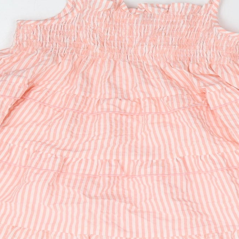 F&F Girls Pink Striped Polyester Fit & Flare Size 12-18 Months Square Neck Pullover