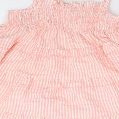 F&F Girls Pink Striped Polyester Fit & Flare Size 12-18 Months Square Neck Pullover