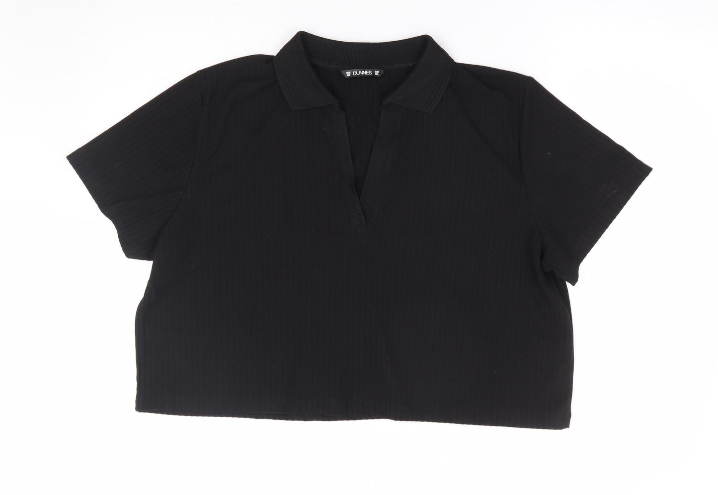 Dunnes Womens Black Polyester Cropped Polo Size 2XL Collared - Ribbed