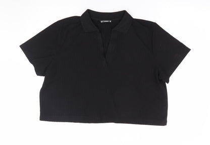Dunnes Womens Black Polyester Cropped Polo Size 2XL Collared - Ribbed