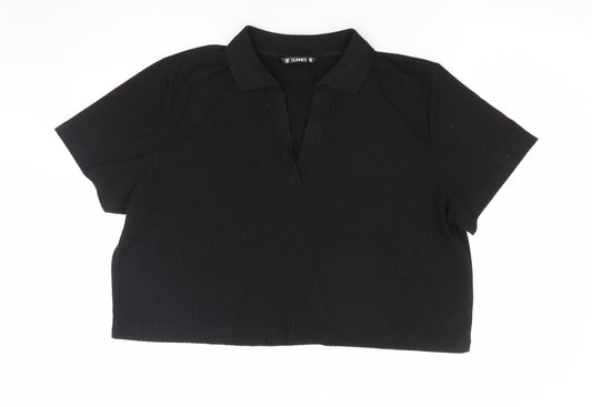 Dunnes Womens Black Polyester Cropped Polo Size 2XL Collared - Ribbed