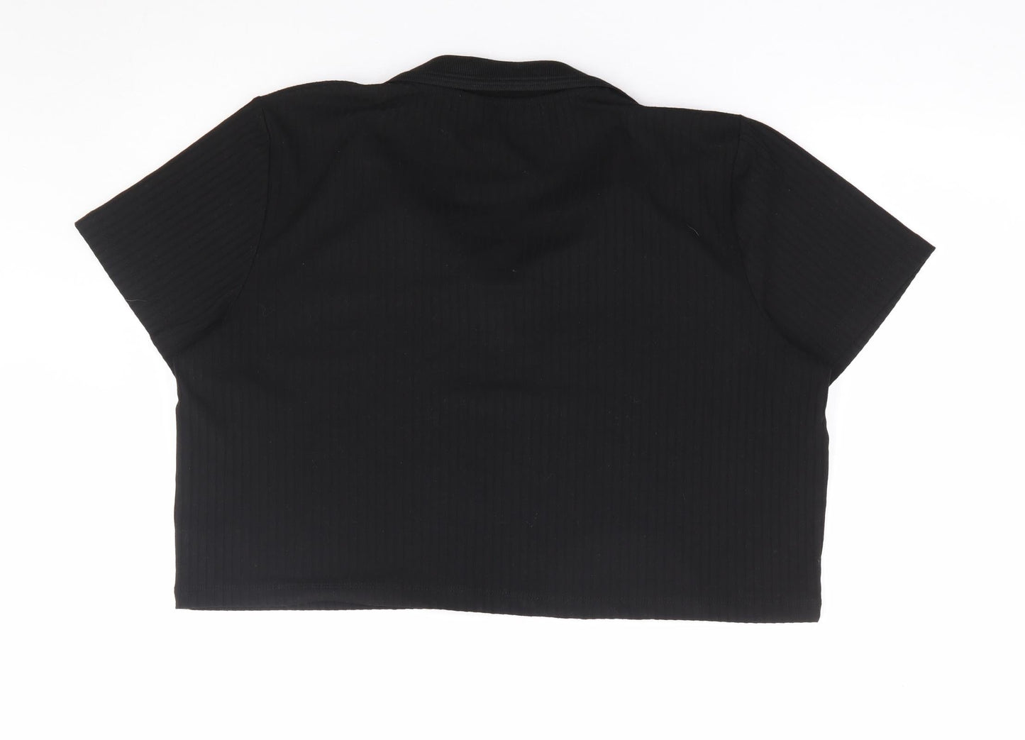 Dunnes Womens Black Polyester Cropped Polo Size 2XL Collared - Ribbed