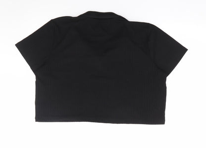 Dunnes Womens Black Polyester Cropped Polo Size 2XL Collared - Ribbed