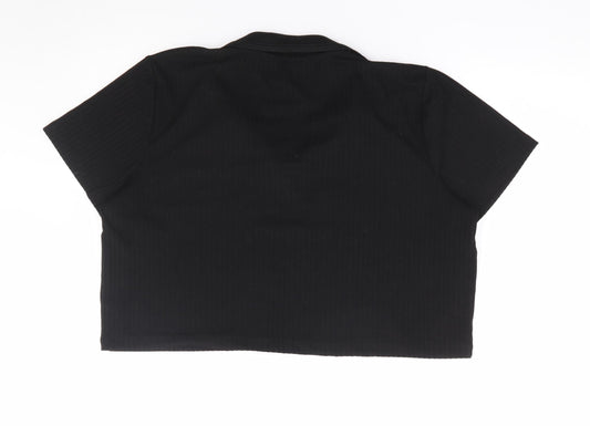 Dunnes Womens Black Polyester Cropped Polo Size 2XL Collared - Ribbed