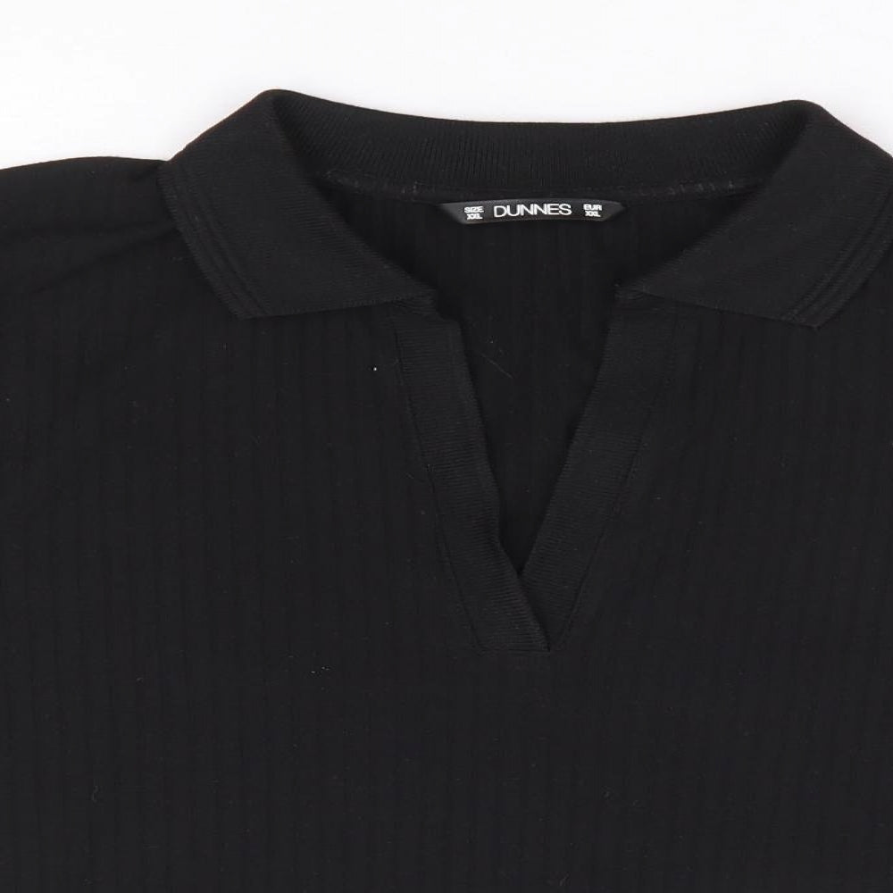 Dunnes Womens Black Polyester Cropped Polo Size 2XL Collared - Ribbed