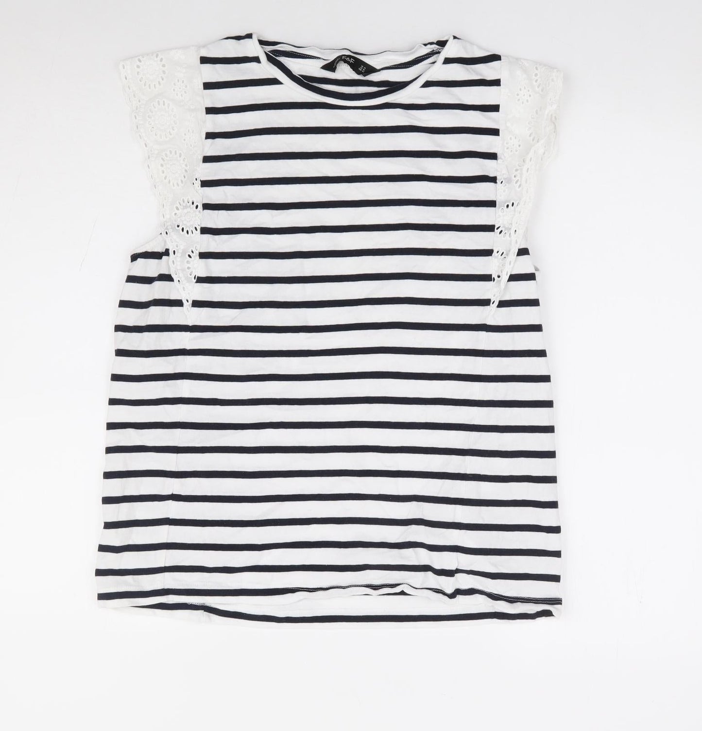 F&F Womens White Striped 100% Cotton Jersey Tank Size 14 Round Neck