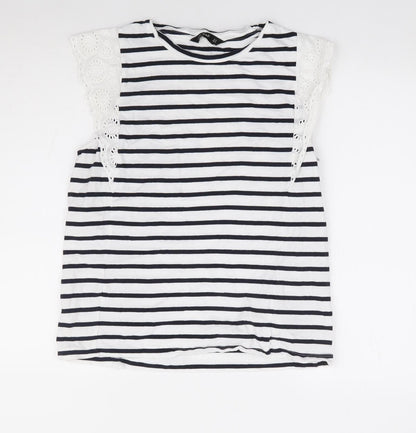 F&F Womens White Striped 100% Cotton Jersey Tank Size 14 Round Neck