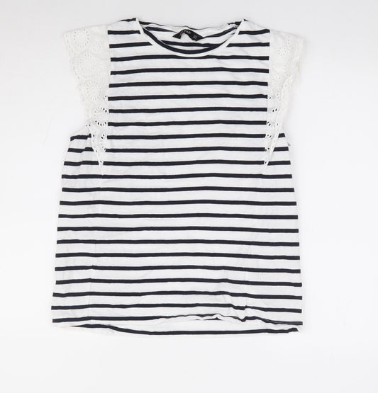 F&F Womens White Striped 100% Cotton Jersey Tank Size 14 Round Neck