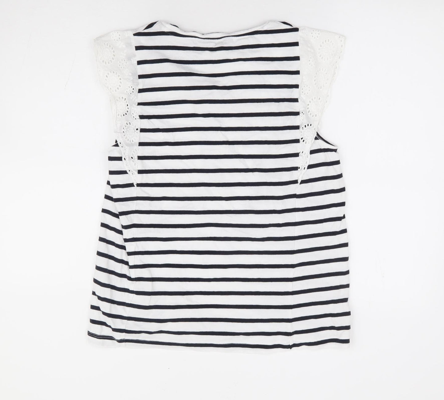 F&F Womens White Striped 100% Cotton Jersey Tank Size 14 Round Neck