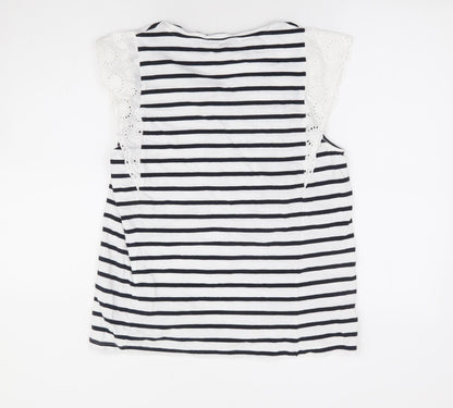 F&F Womens White Striped 100% Cotton Jersey Tank Size 14 Round Neck