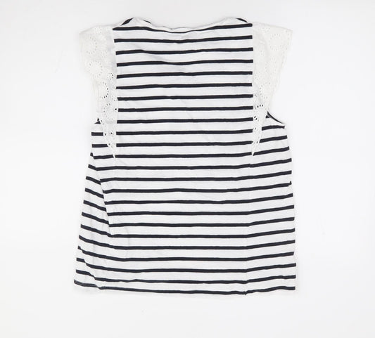 F&F Womens White Striped 100% Cotton Jersey Tank Size 14 Round Neck