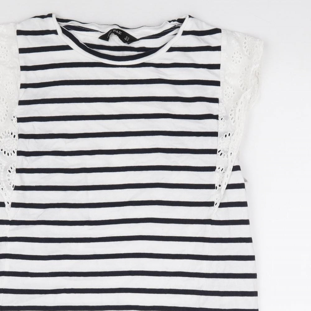 F&F Womens White Striped 100% Cotton Jersey Tank Size 14 Round Neck