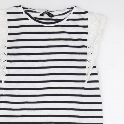 F&F Womens White Striped 100% Cotton Jersey Tank Size 14 Round Neck