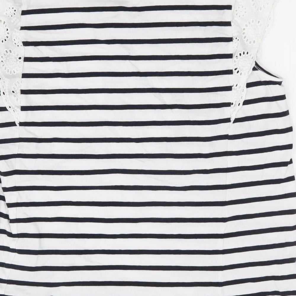 F&F Womens White Striped 100% Cotton Jersey Tank Size 14 Round Neck