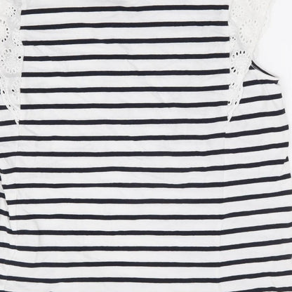 F&F Womens White Striped 100% Cotton Jersey Tank Size 14 Round Neck