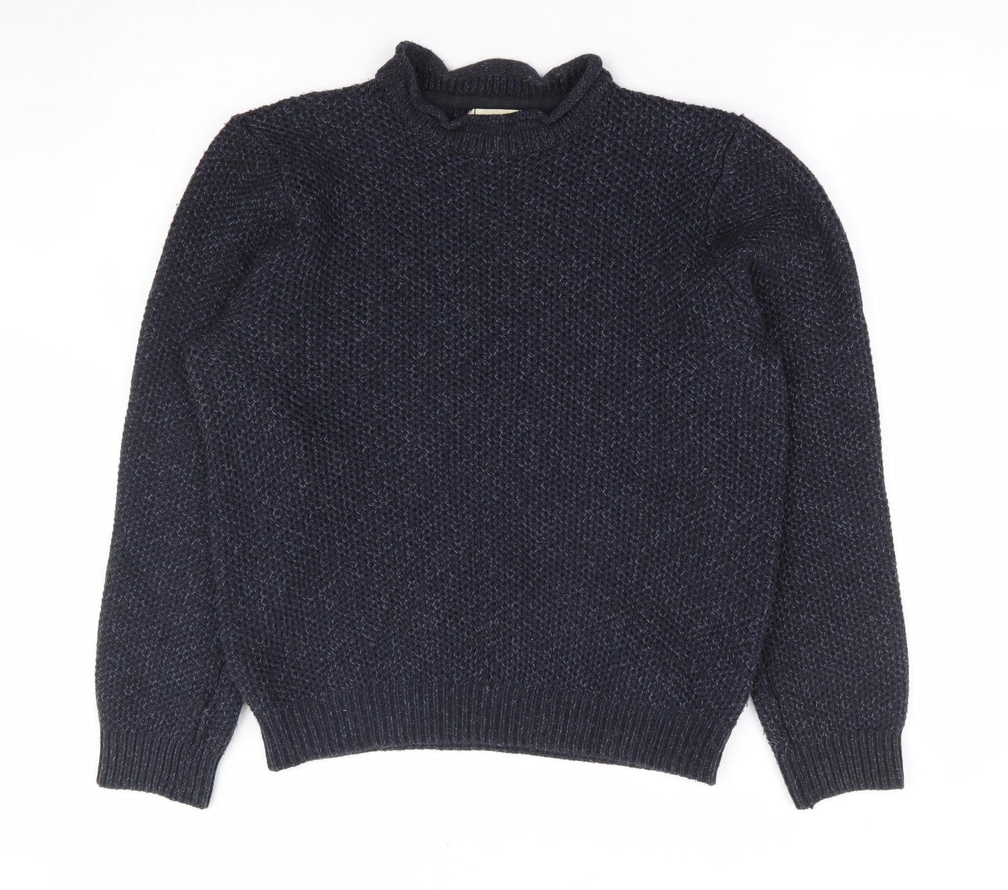 George Mens Blue Mock Neck Acrylic Pullover Jumper Size S