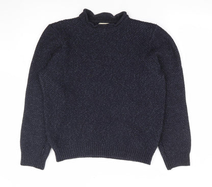 George Mens Blue Mock Neck Acrylic Pullover Jumper Size S