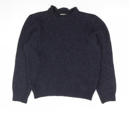 George Mens Blue Mock Neck Acrylic Pullover Jumper Size S