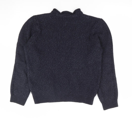 George Mens Blue Mock Neck Acrylic Pullover Jumper Size S