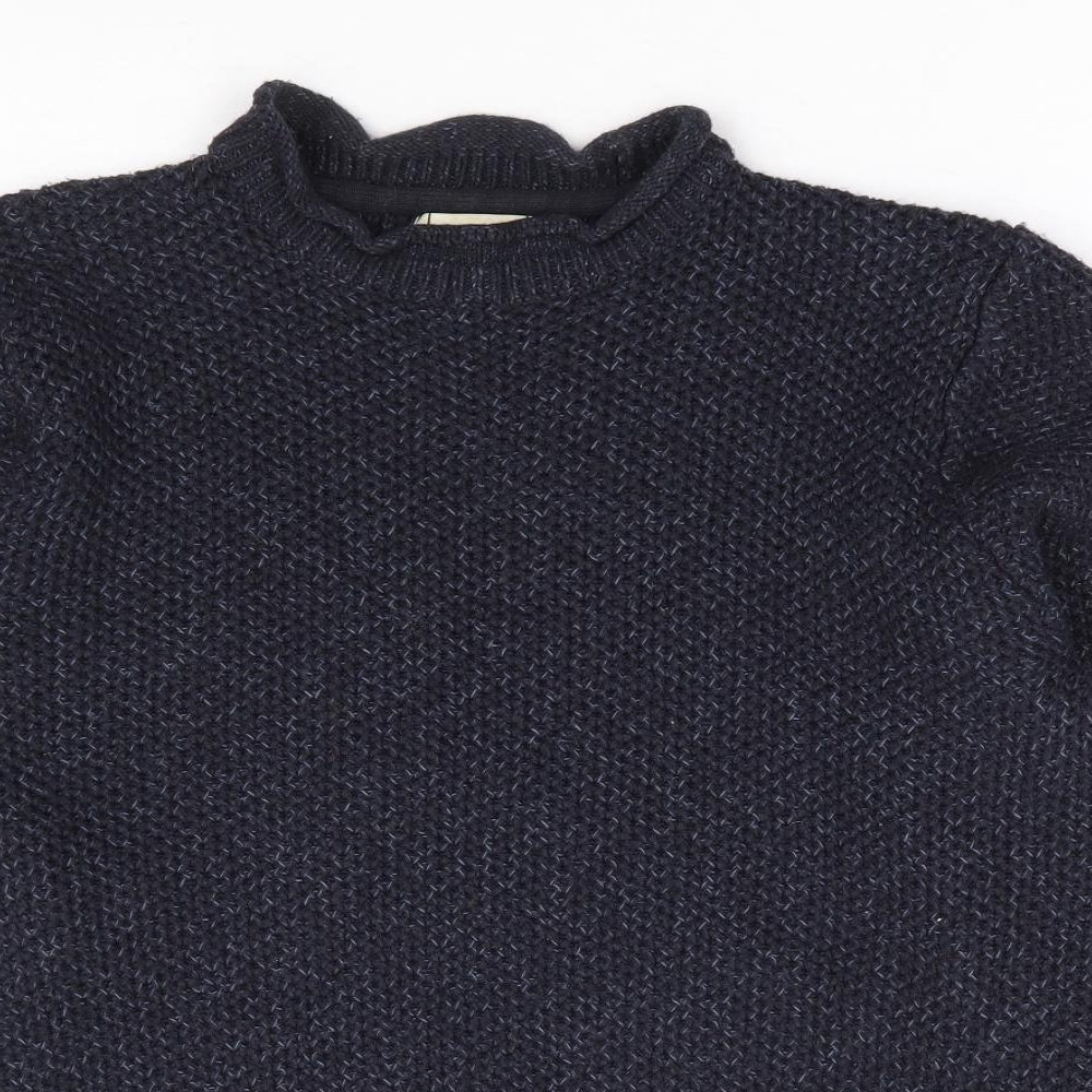 George Mens Blue Mock Neck Acrylic Pullover Jumper Size S
