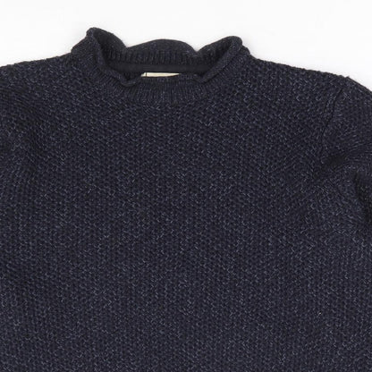 George Mens Blue Mock Neck Acrylic Pullover Jumper Size S
