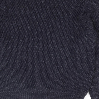 George Mens Blue Mock Neck Acrylic Pullover Jumper Size S