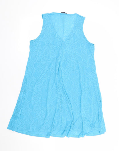 Marks and Spencer Womens Blue Geometric Polyester A-Line Size 12 V-Neck Pullover - Cover Up