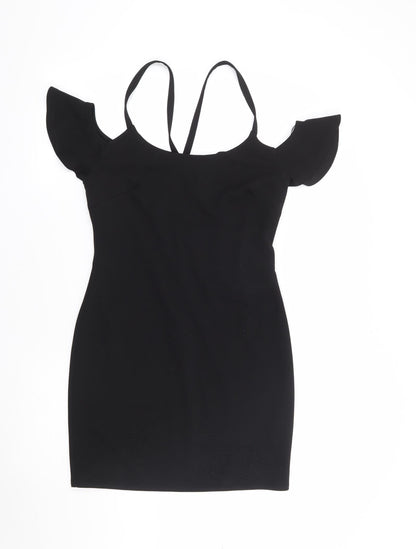 New Look Womens Black Polyester Bodycon Size 12 Round Neck Zip - Cold Shoulder