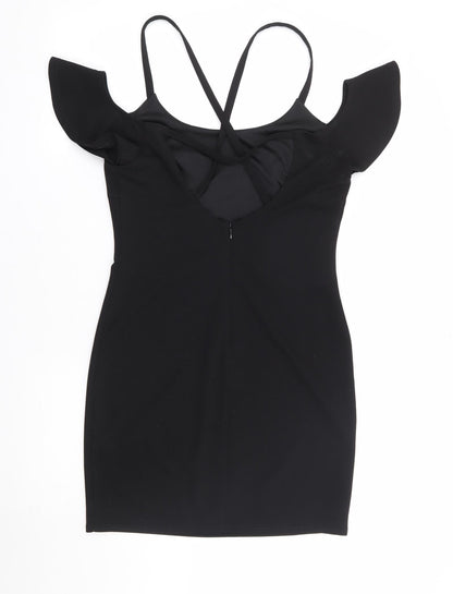 New Look Womens Black Polyester Bodycon Size 12 Round Neck Zip - Cold Shoulder