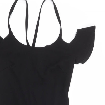 New Look Womens Black Polyester Bodycon Size 12 Round Neck Zip - Cold Shoulder