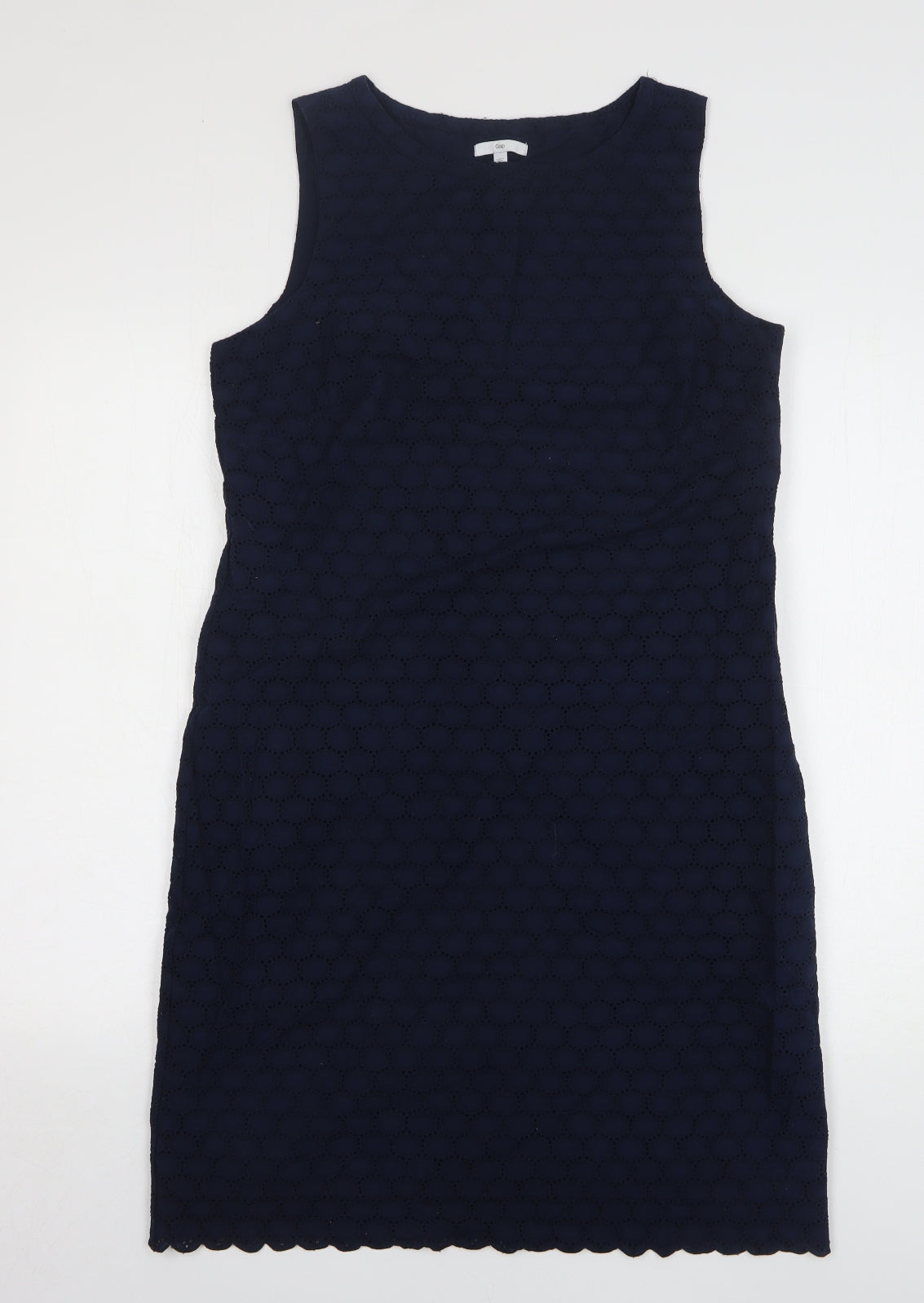 Gap Womens Blue Geometric Cotton Sheath Size 8 Round Neck Pullover - Scalloped Hem