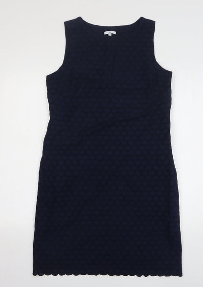 Gap Womens Blue Geometric Cotton Sheath Size 8 Round Neck Pullover - Scalloped Hem