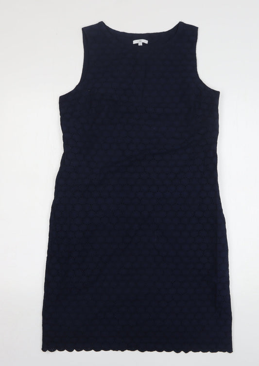 Gap Womens Blue Geometric Cotton Sheath Size 8 Round Neck Pullover - Scalloped Hem