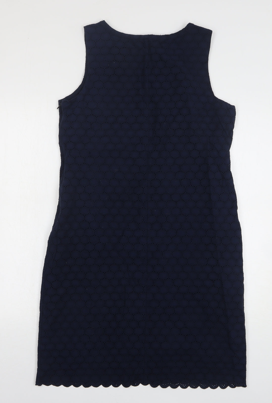 Gap Womens Blue Geometric Cotton Sheath Size 8 Round Neck Pullover - Scalloped Hem