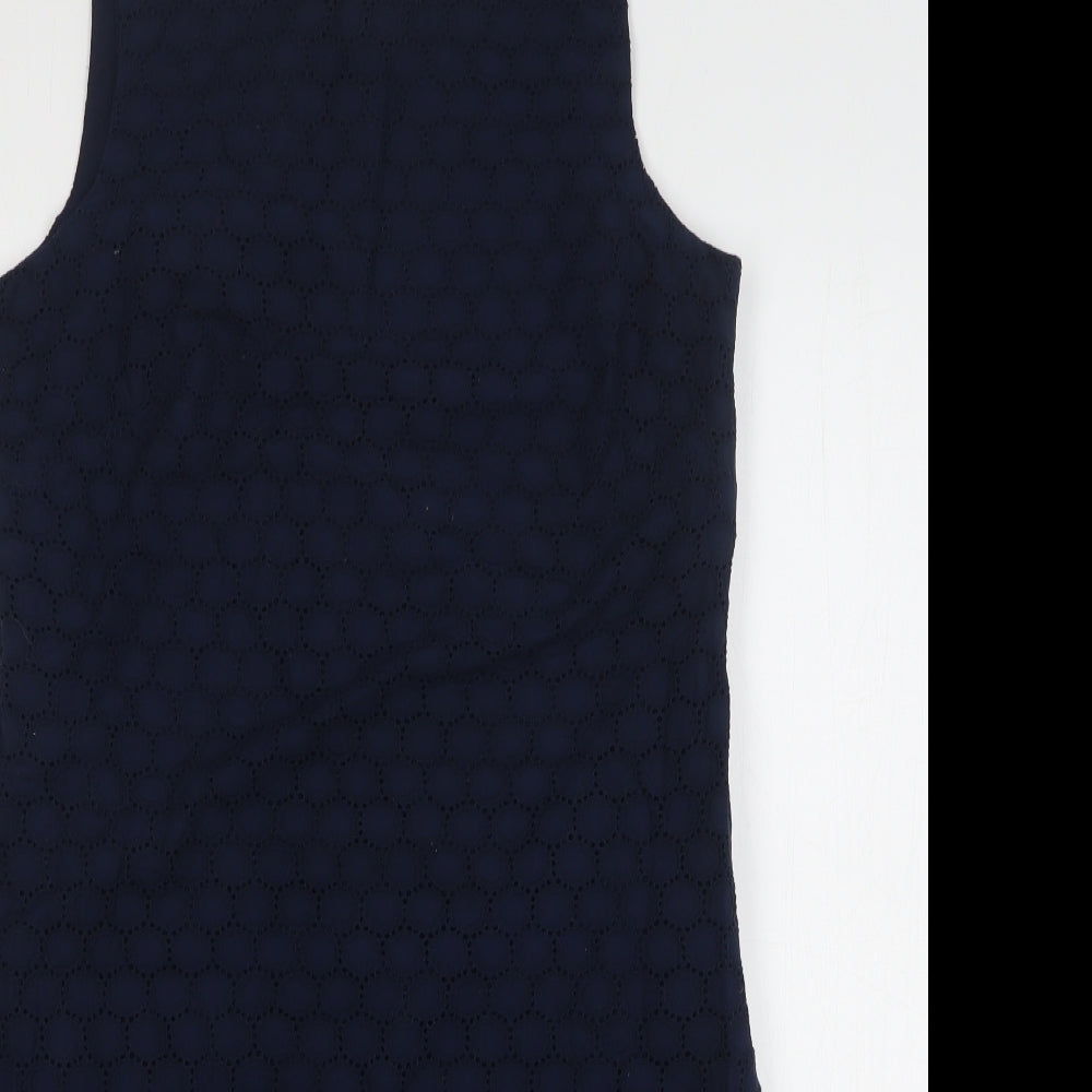 Gap Womens Blue Geometric Cotton Sheath Size 8 Round Neck Pullover - Scalloped Hem