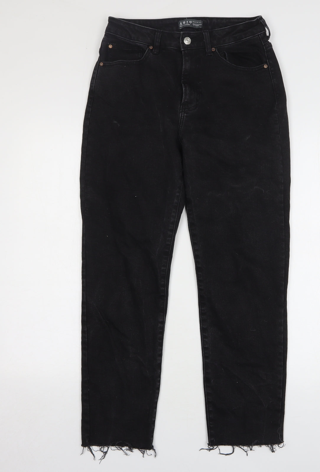 Denim & Co. Womens Black Cotton Straight Jeans Size 8 L28 in Regular Zip