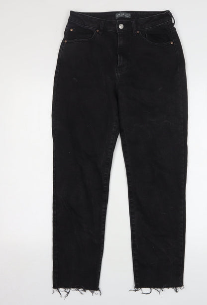 Denim & Co. Womens Black Cotton Straight Jeans Size 8 L28 in Regular Zip