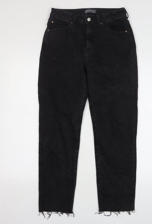 Denim & Co. Womens Black Cotton Straight Jeans Size 8 L28 in Regular Zip