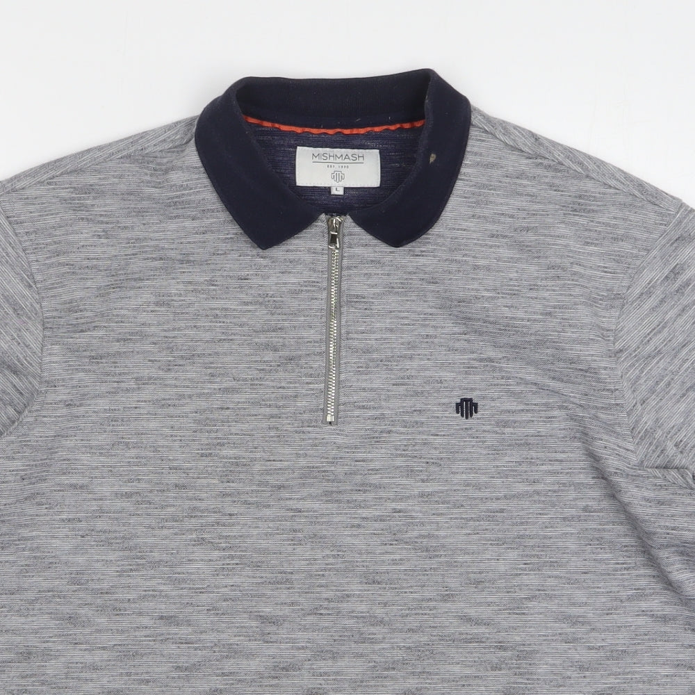 MishMash Womens Grey Cotton Basic Polo Size L Collared