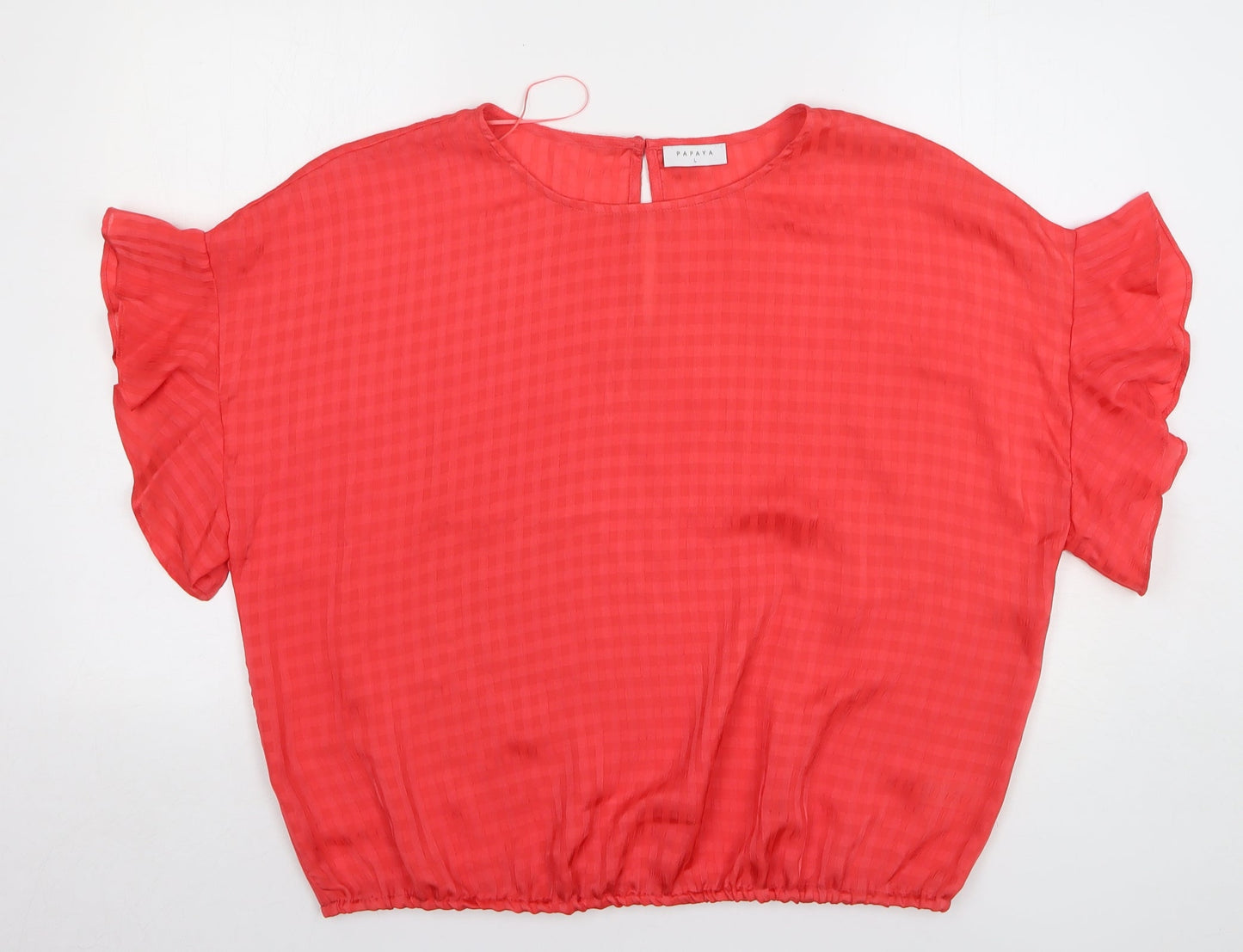 Papaya Womens Red Check Polyester Basic Blouse Size L Round Neck