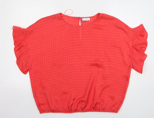 Papaya Womens Red Check Polyester Basic Blouse Size L Round Neck