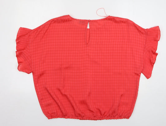 Papaya Womens Red Check Polyester Basic Blouse Size L Round Neck
