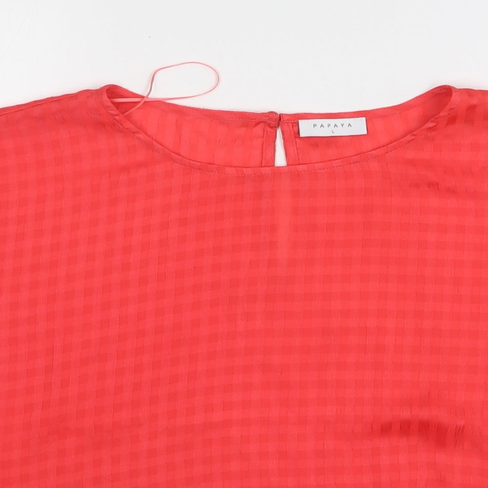 Papaya Womens Red Check Polyester Basic Blouse Size L Round Neck