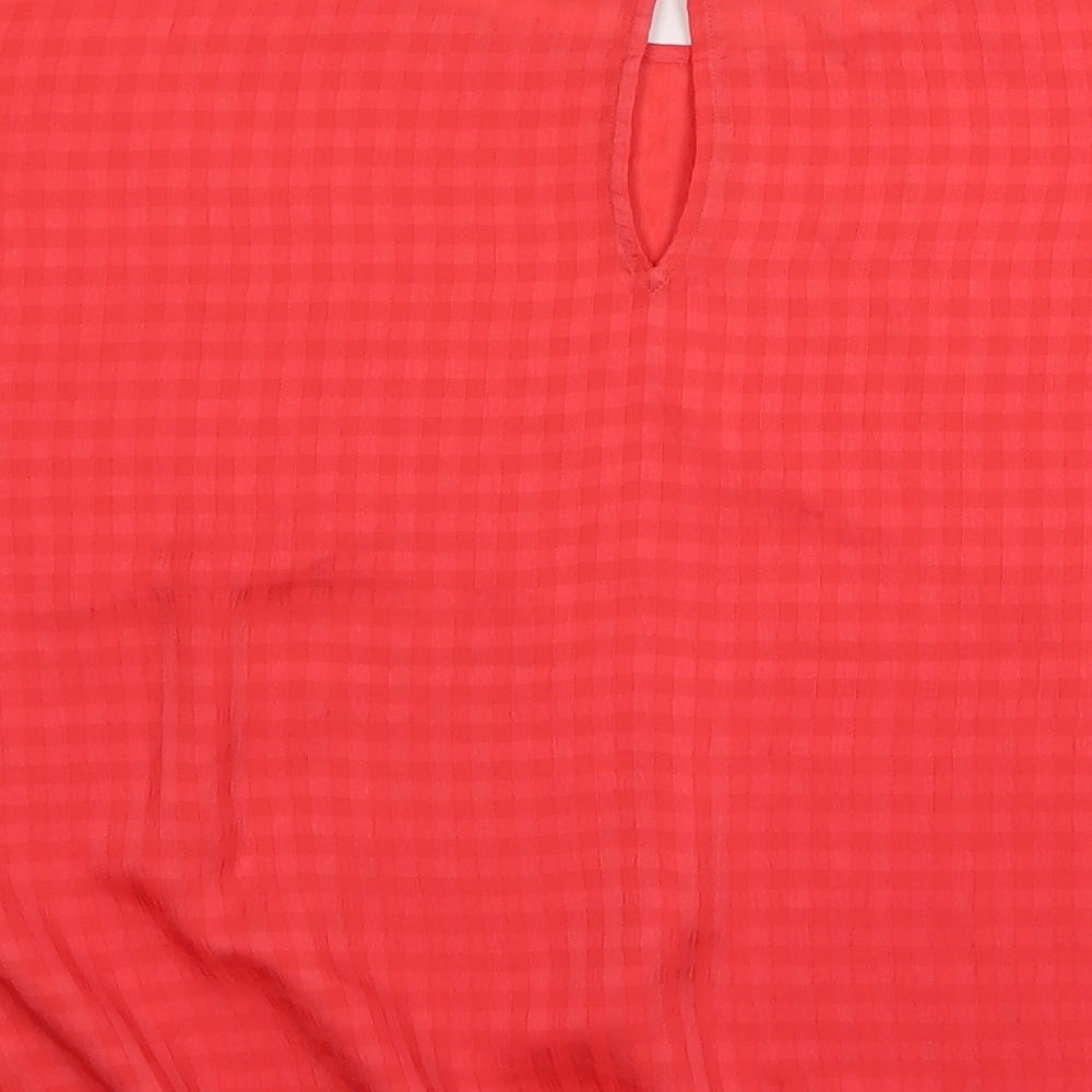 Papaya Womens Red Check Polyester Basic Blouse Size L Round Neck