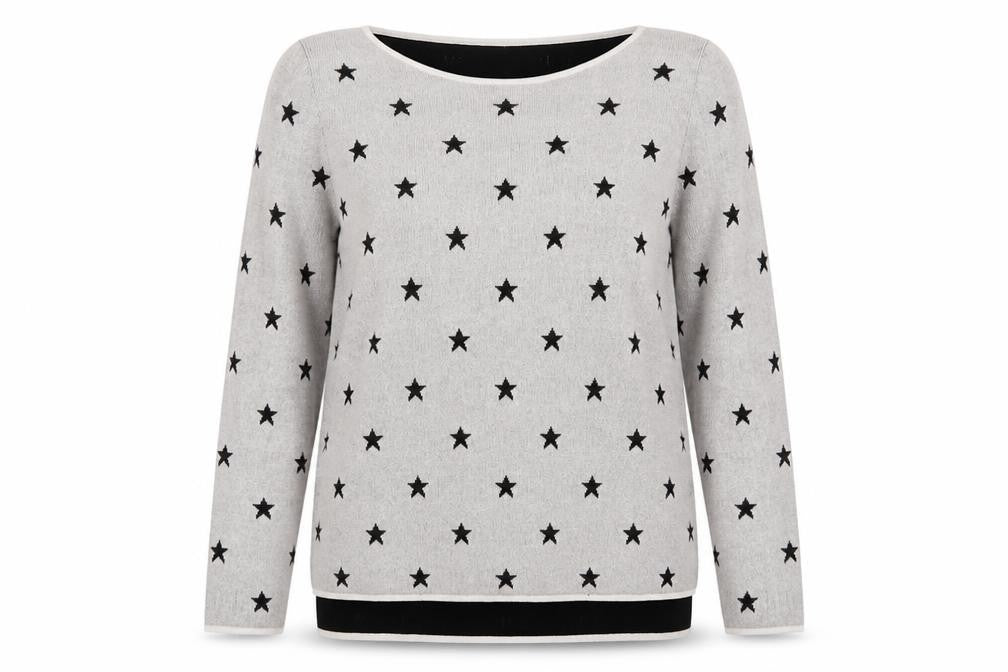 ESPRIT Womens Grey Round Neck Geometric Cotton Pullover Jumper Size XL - Star