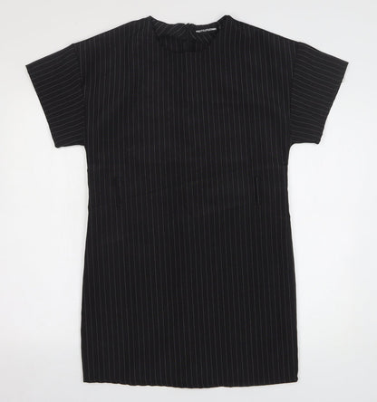 PRETTYLITTLETHING Womens Black Striped Polyester T-Shirt Dress Size 8 Round Neck Pullover