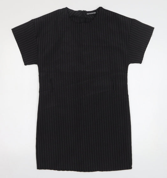 PRETTYLITTLETHING Womens Black Striped Polyester T-Shirt Dress Size 8 Round Neck Pullover