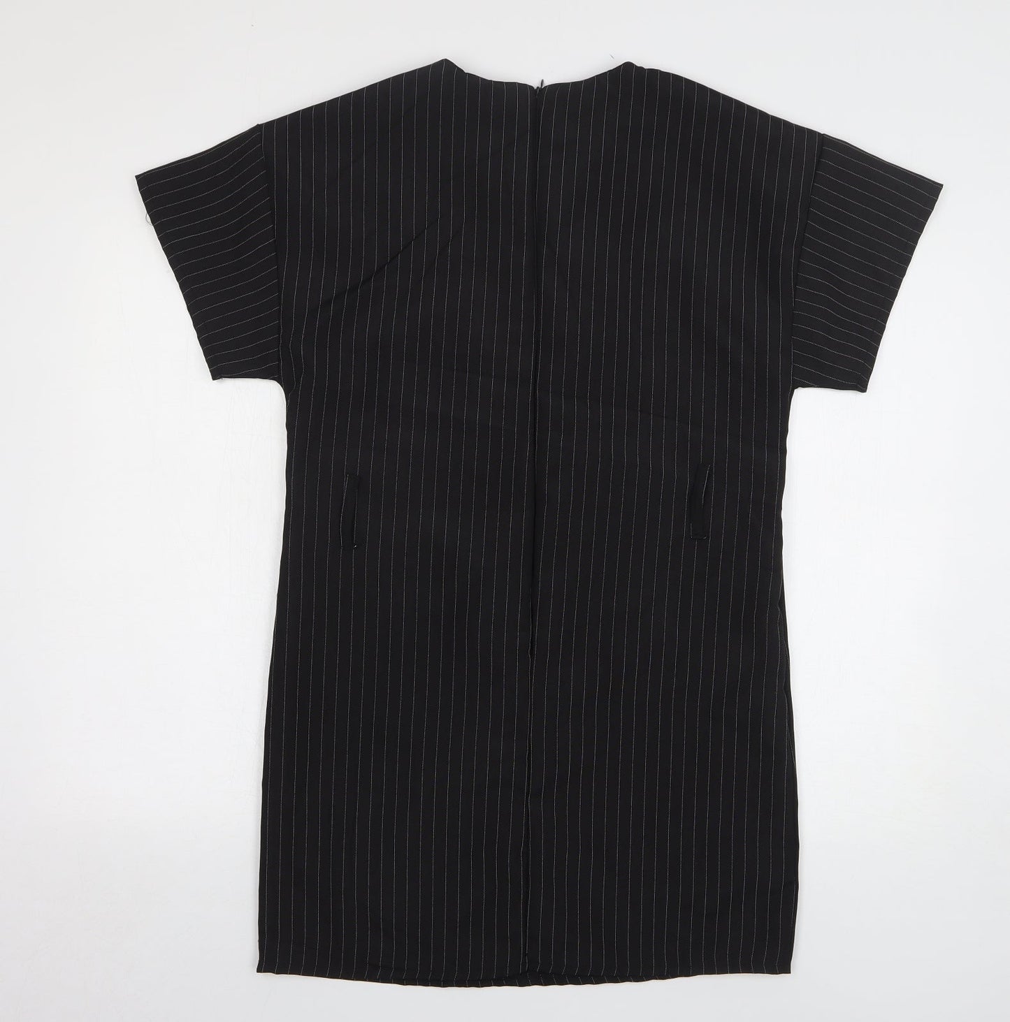 PRETTYLITTLETHING Womens Black Striped Polyester T-Shirt Dress Size 8 Round Neck Pullover