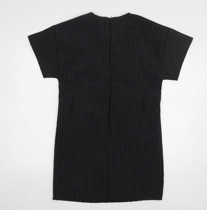 PRETTYLITTLETHING Womens Black Striped Polyester T-Shirt Dress Size 8 Round Neck Pullover